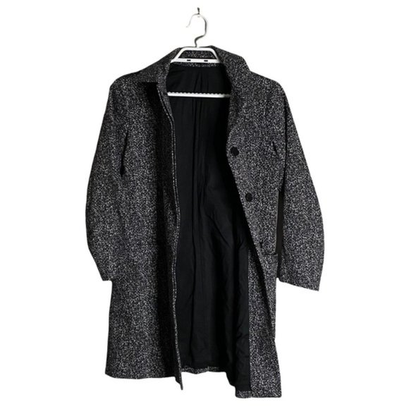 Theory Women's Destana Tweedy Charcoal Longline Button Coat - Picture 4 of 8
